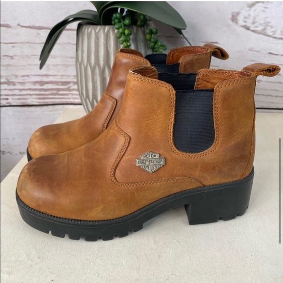 Y2K Harley Davidson Tan Lug Sole Booties 38 - Picture 4 of 9